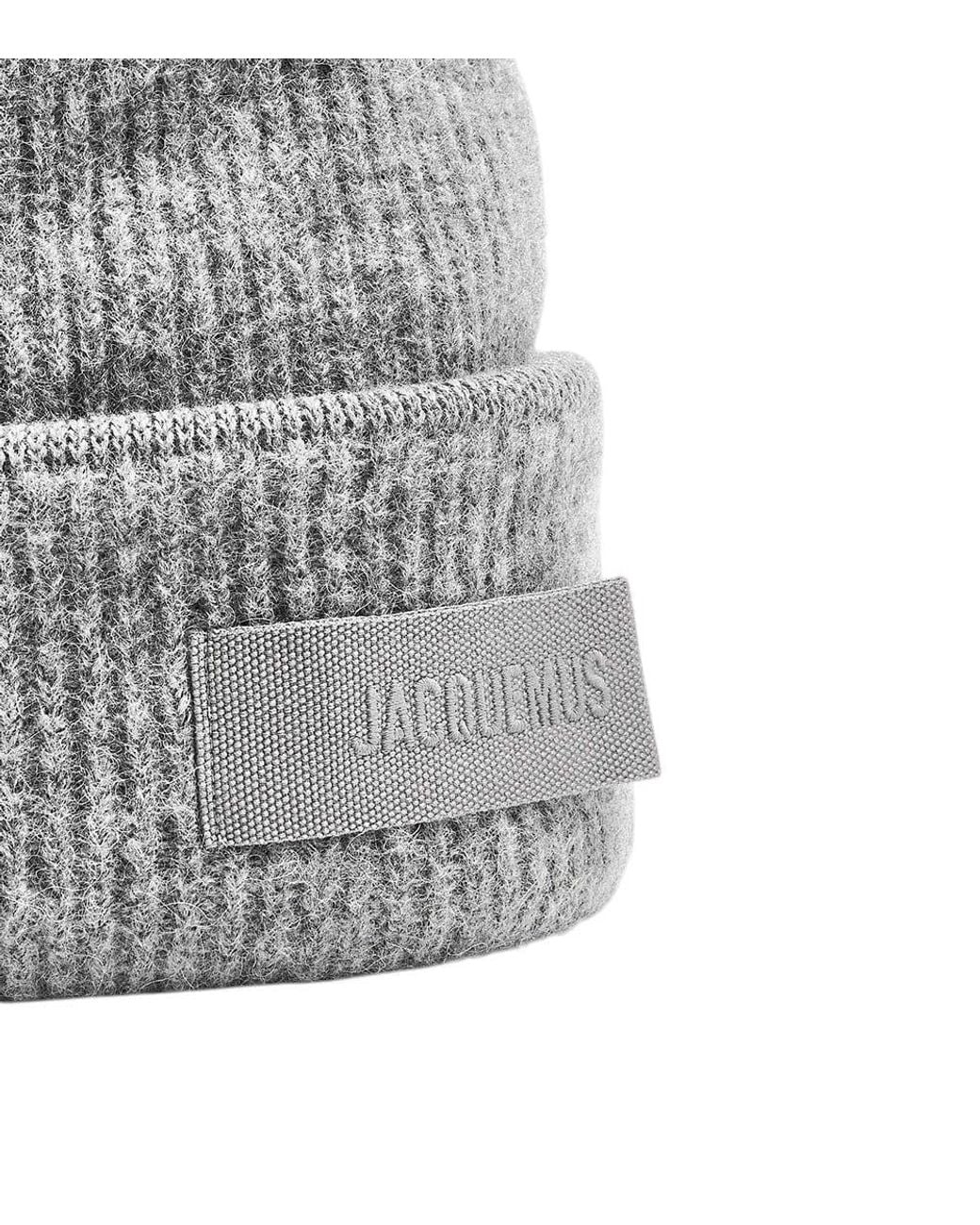 Jacquemus Gray Logo Beanie Cap for men