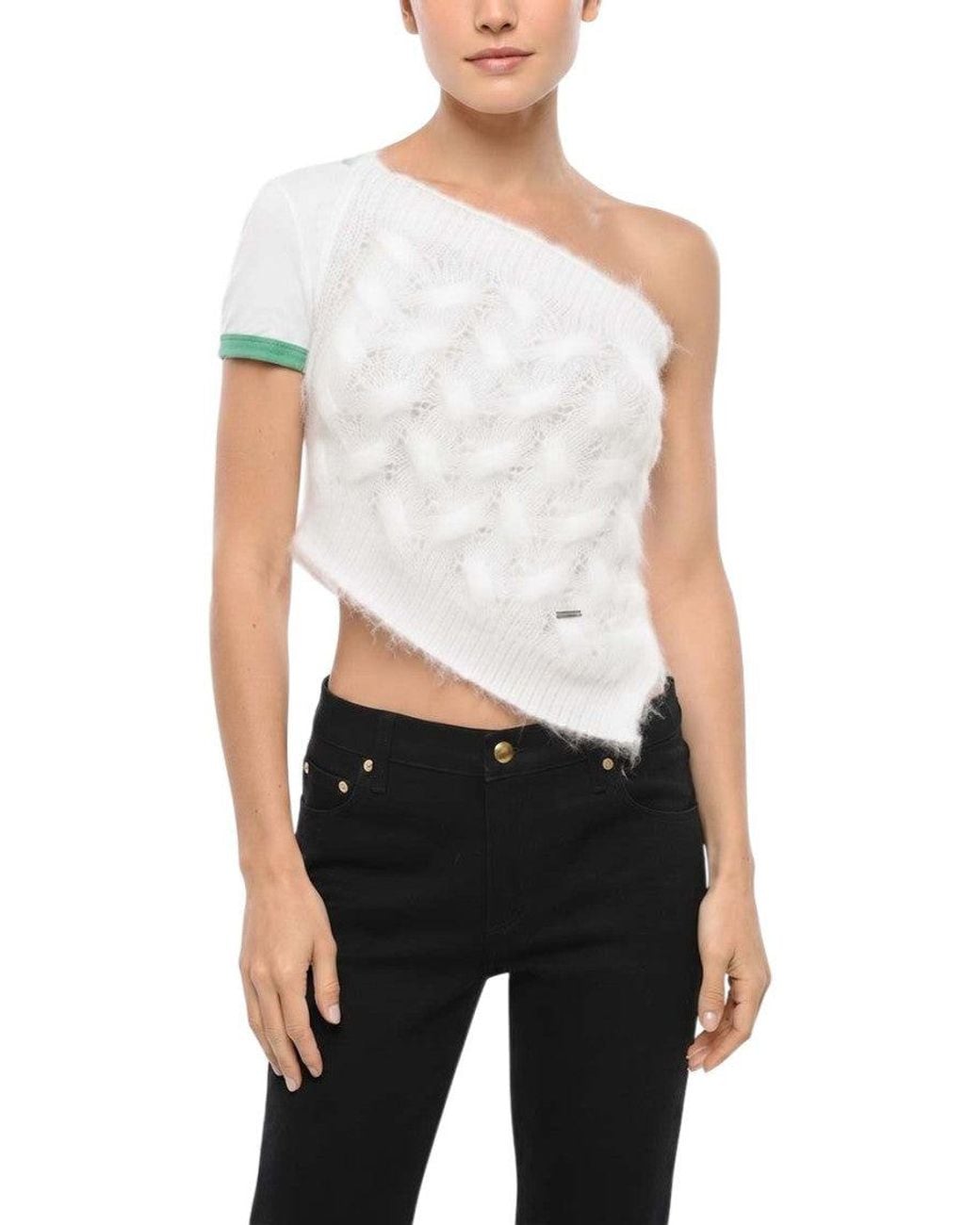 DSquared² White Textured One Shoulder Top