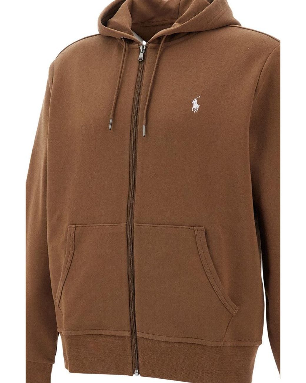 Polo Ralph Lauren Brown Zip Up Logo Hoodie for men