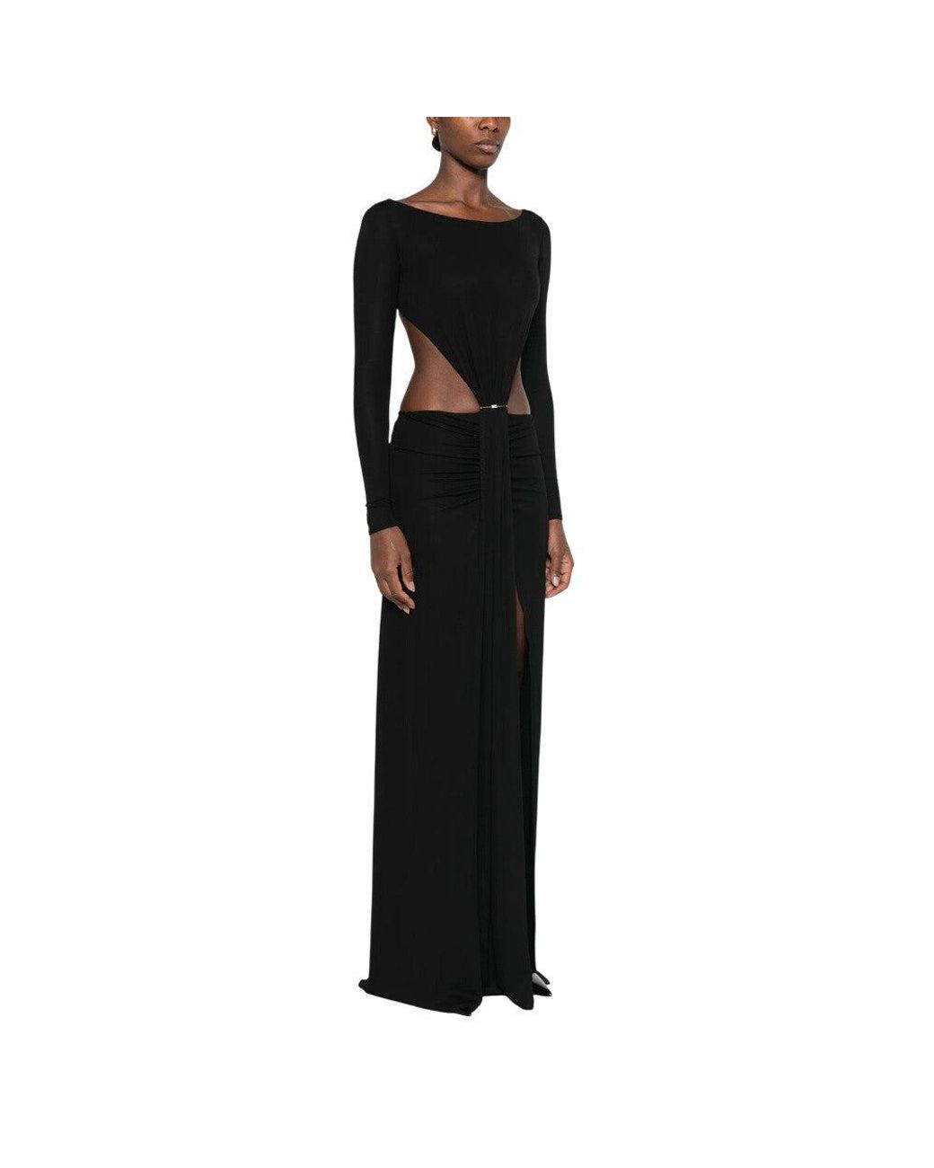 Elisabetta Franchi Black Boat Neck Maxi Dress