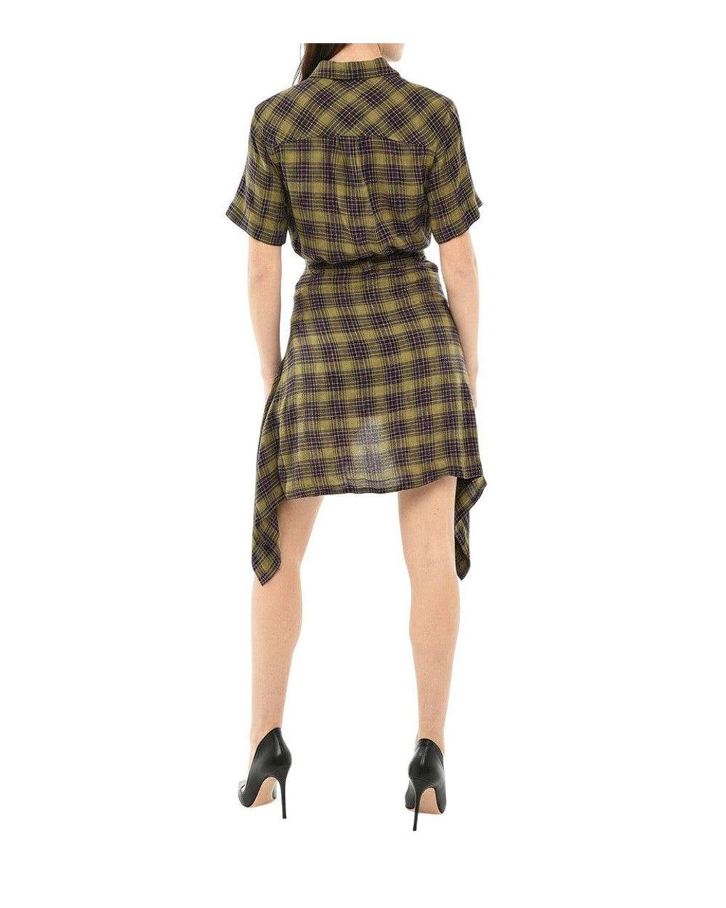 DIESEL Black Checks Shirt Collar Mini Dress