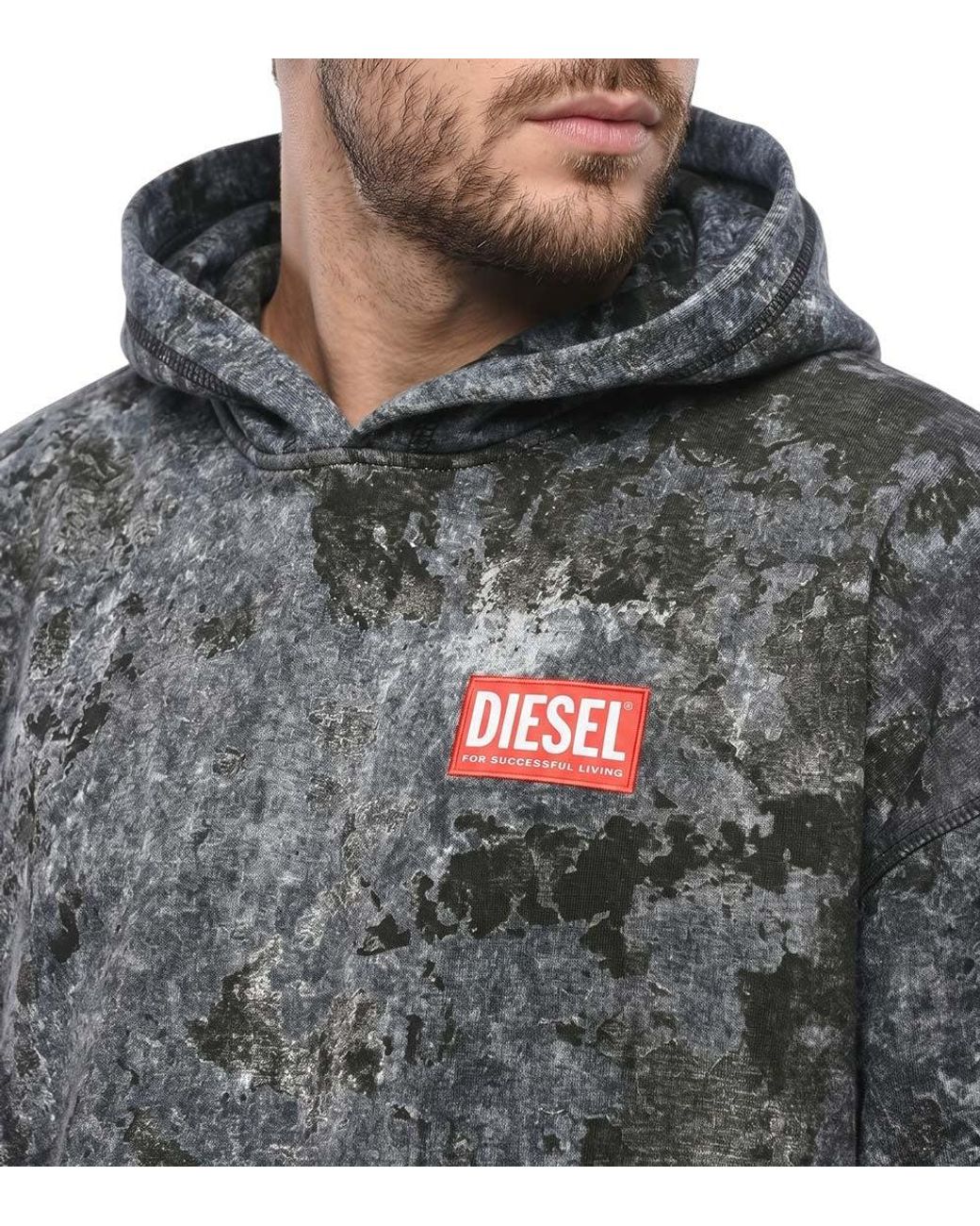 DIESEL Gray Tie-Dye Relaxed Hoodie for men