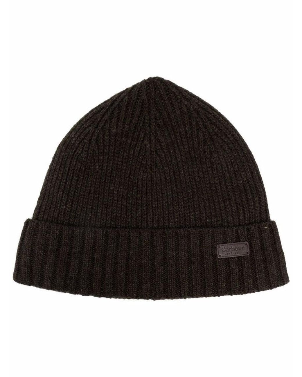 Barbour Black Dark Textured Beanie Hat for men