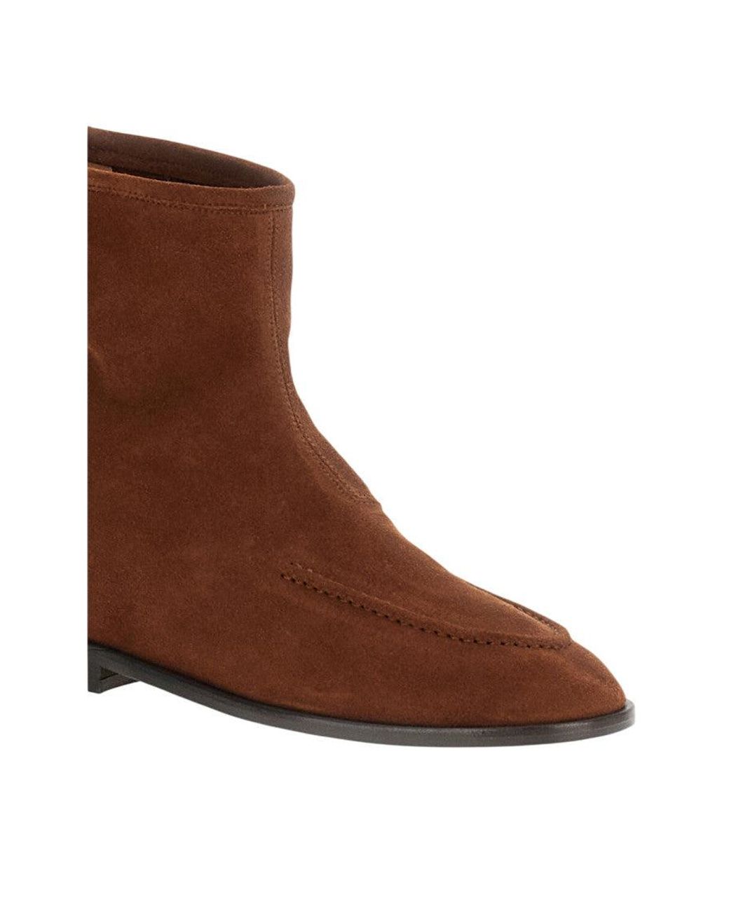 Hereu Brown Soft Suede Ankle Boots With Seam Detail And Back Zip