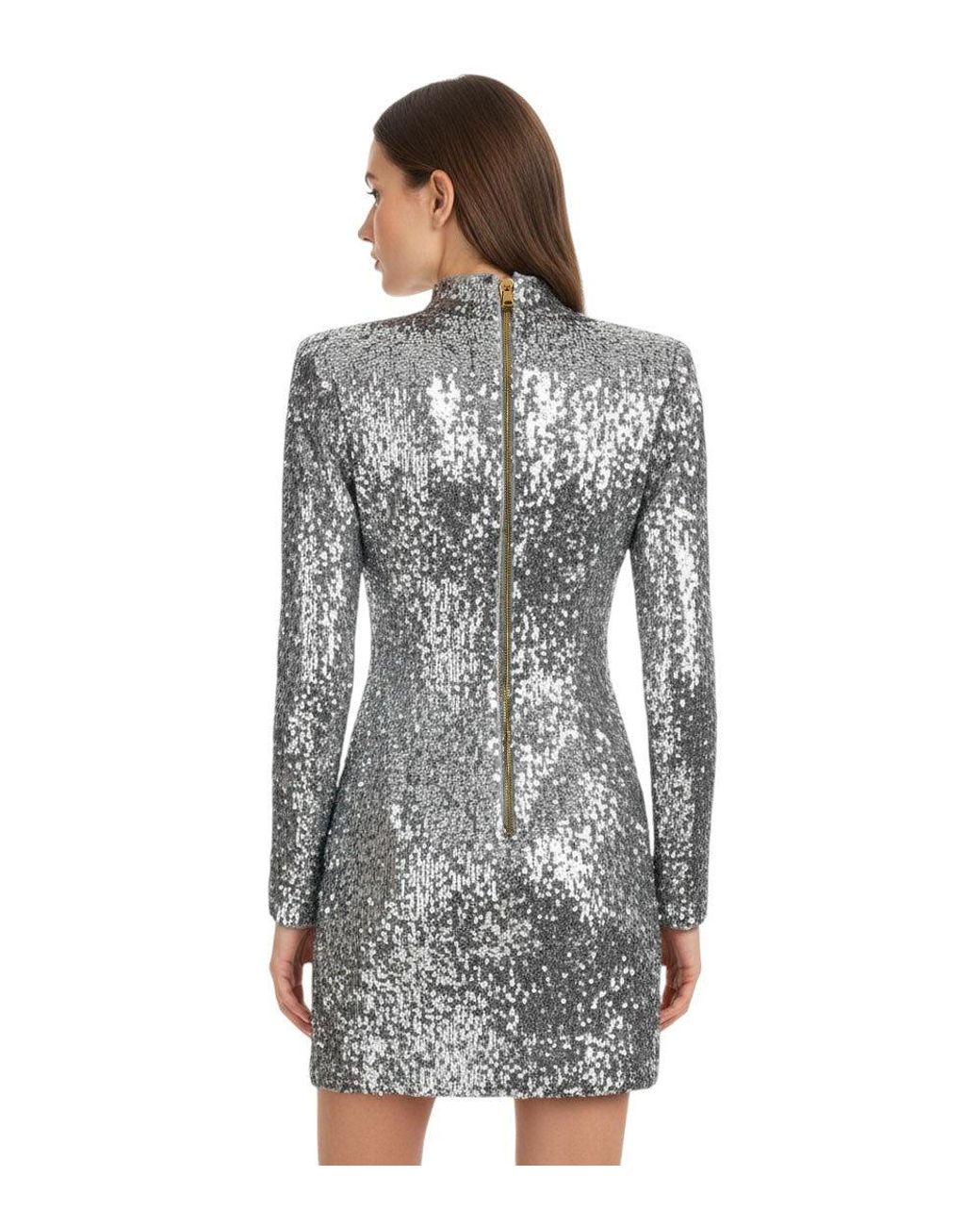 Balmain Gray Mock Collar Mini Dress