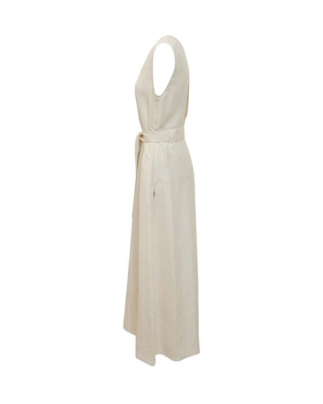 Woolrich White Solid Scoop Neck Maxi Dress