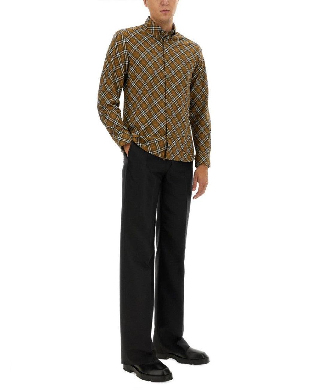 Burberry Brown Classic Fit Check Shirt for men
