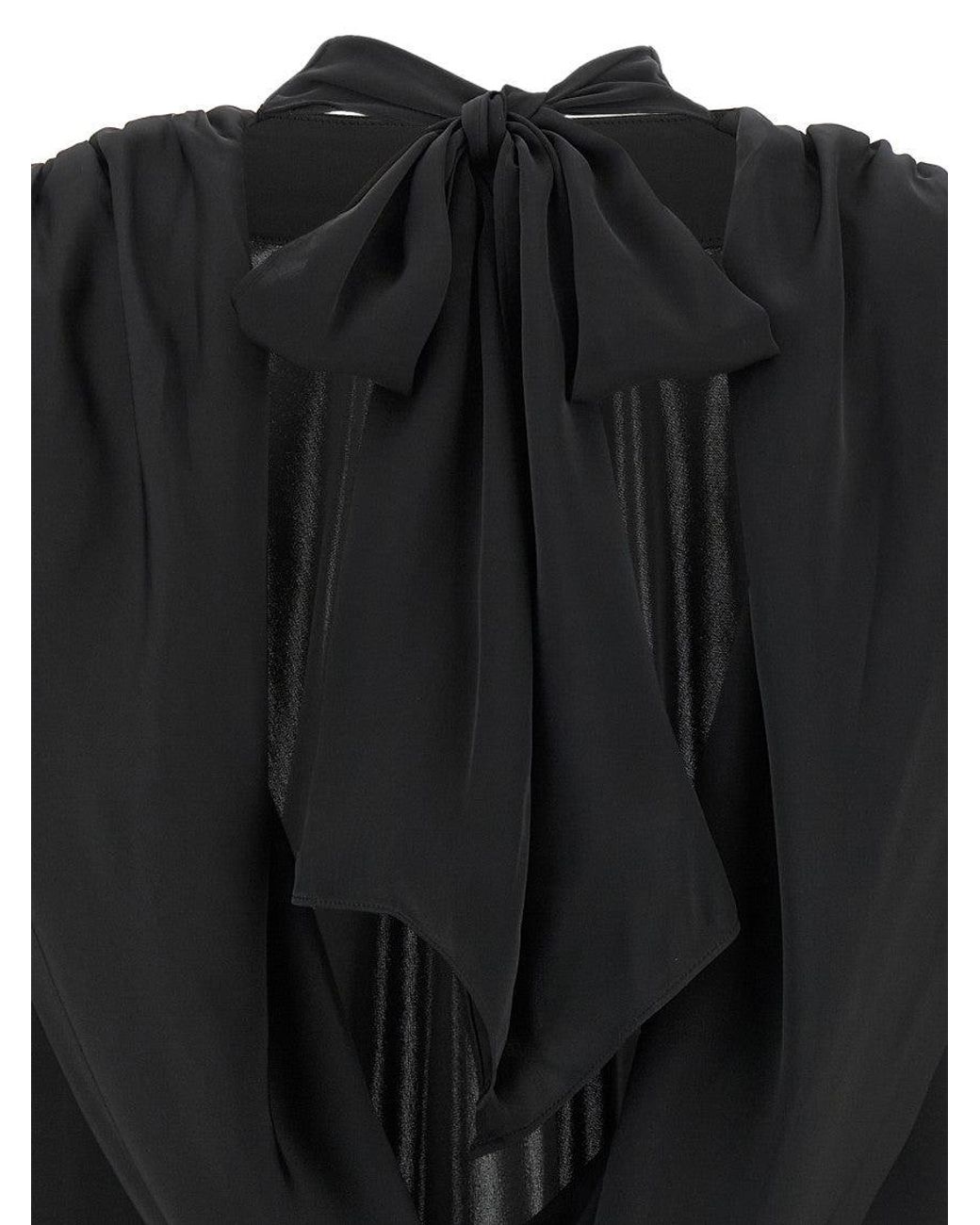 ROTATE BIRGER CHRISTENSEN Black Satin Draped Back Blouse