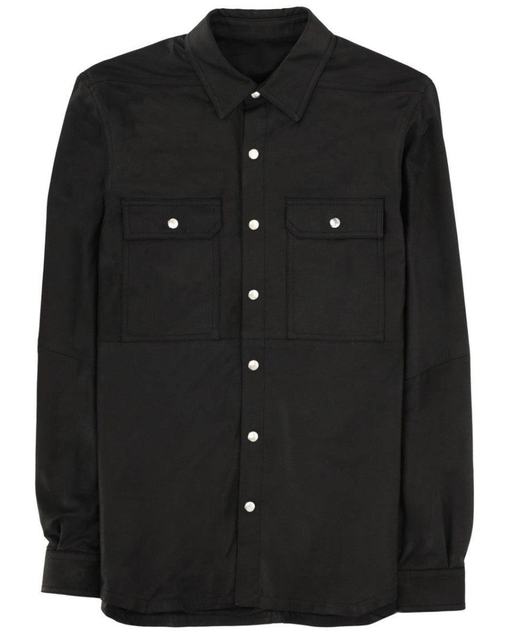 Rick Owens Black Solid Shirt Collar Jacket for men