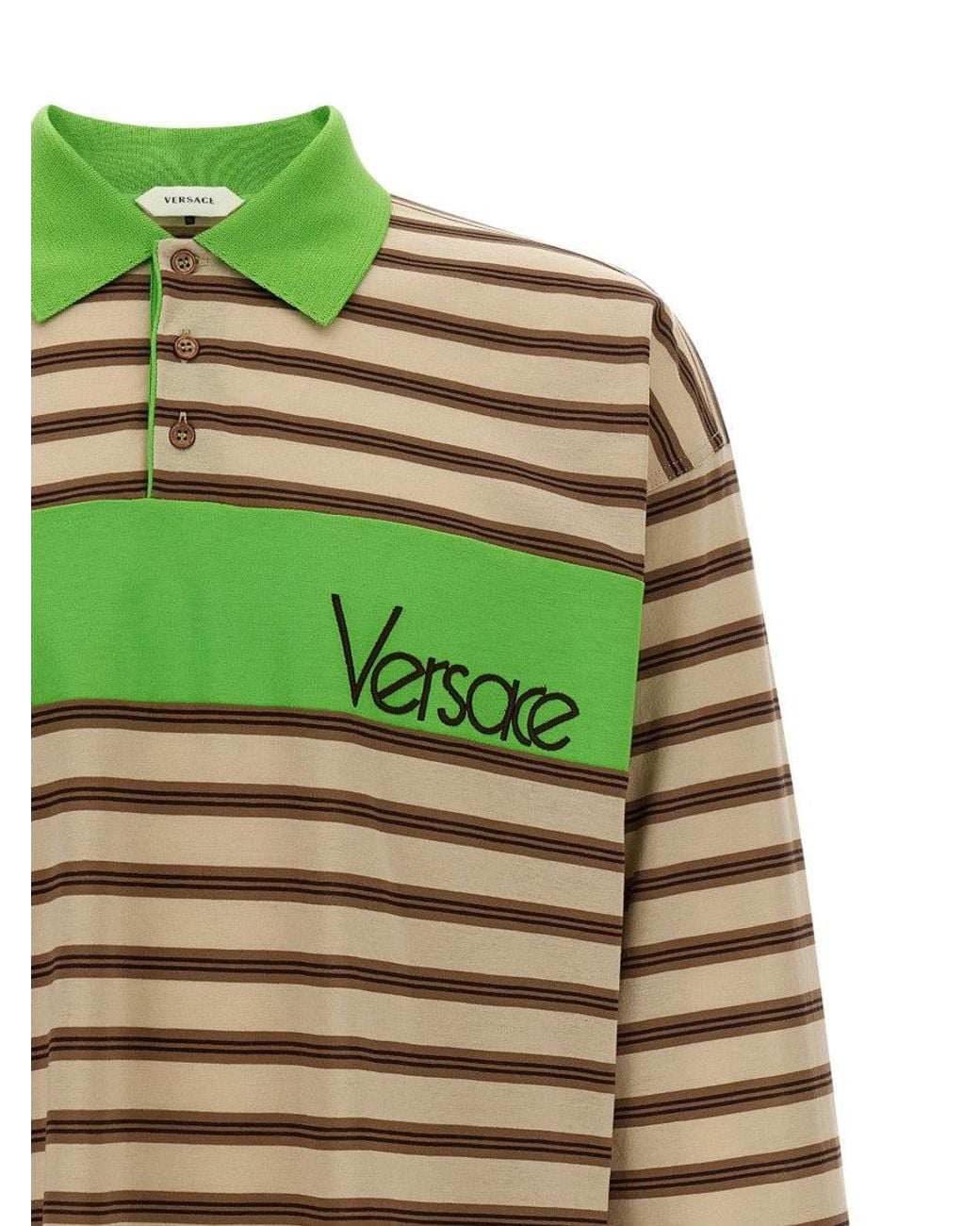 Versace Green Stripes Shirt Collar Polo for men