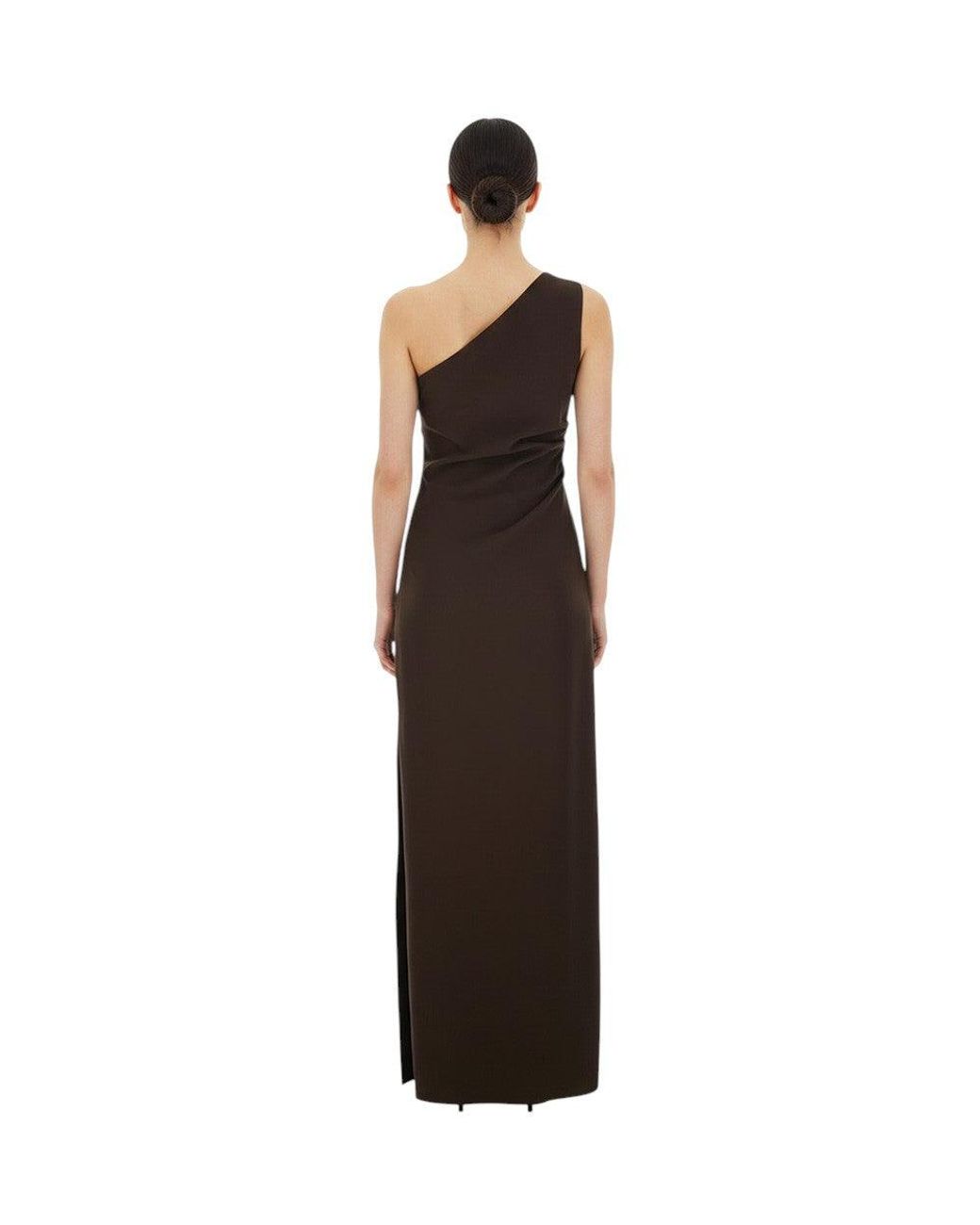 P.A.R.O.S.H. Brown One Shoulder Maxi Dress