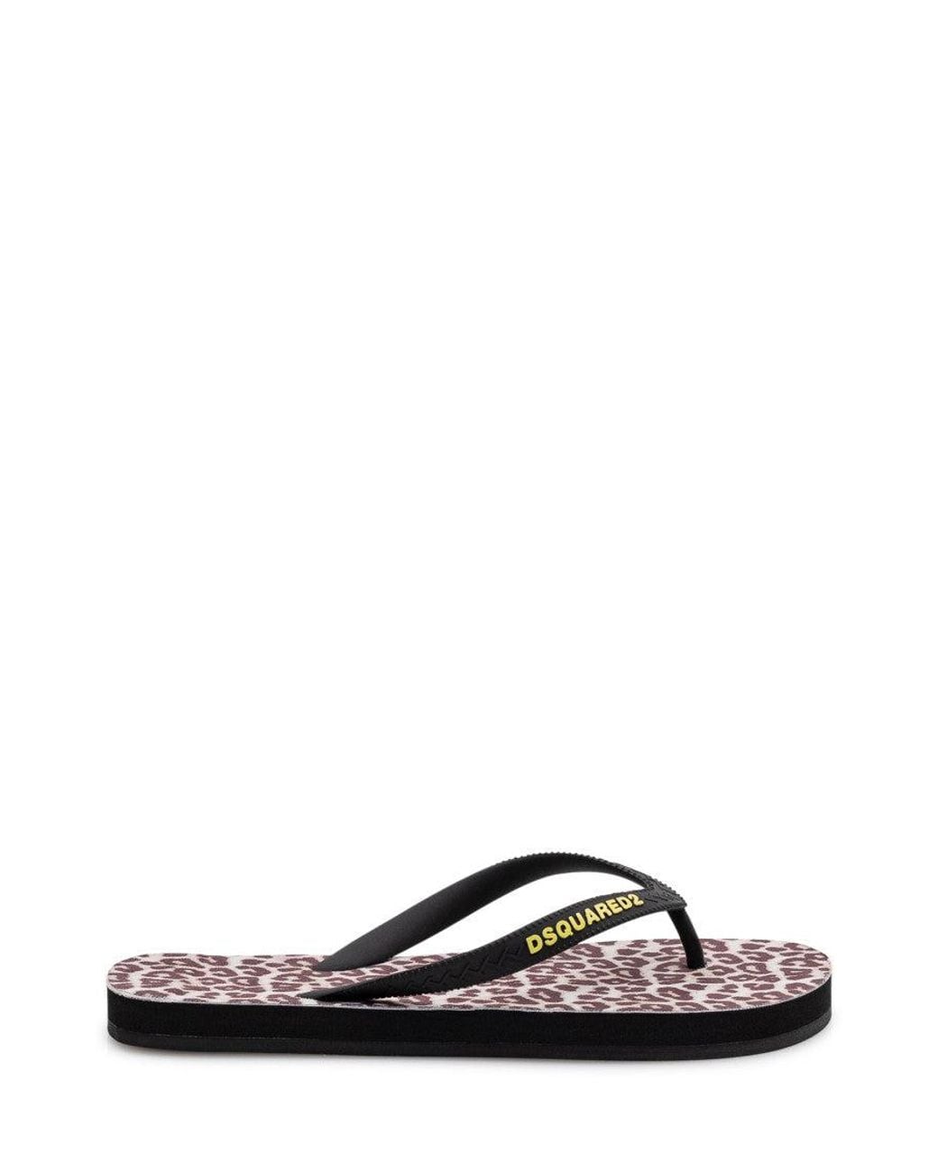 DSquared² Black Stylish Animal Print Logo Sandals