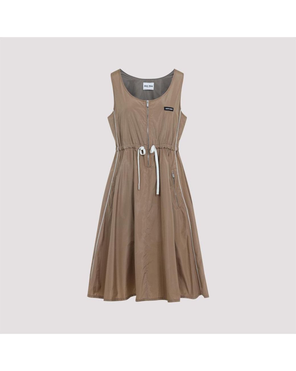 Miu Miu Brown Logo Sleeveless Mini Dress