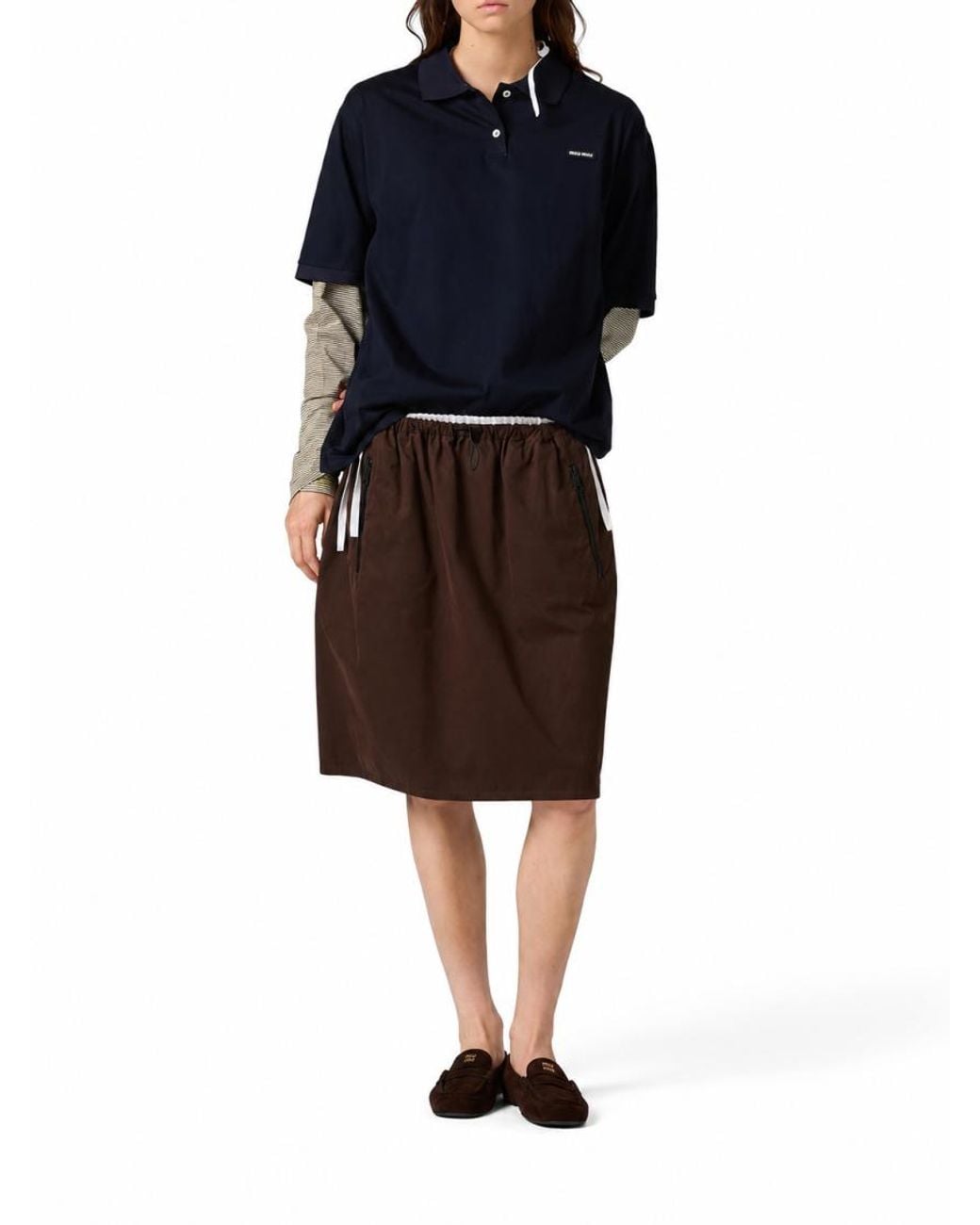 Miu Miu Blue Stripes Shirt Collar T-Shirt