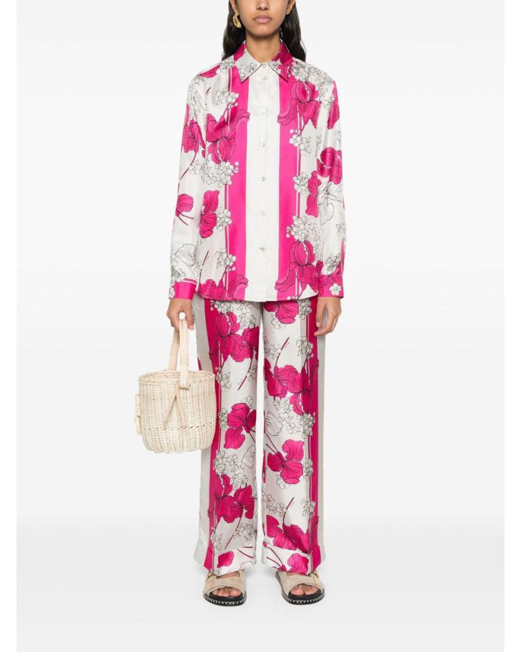 P.A.R.O.S.H. Pink Relaxed Floral Print Serenella Trousers
