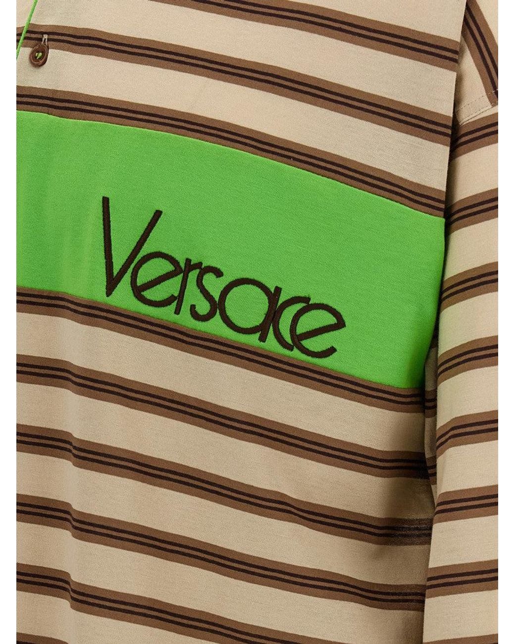Versace Green Stripes Shirt Collar Polo for men