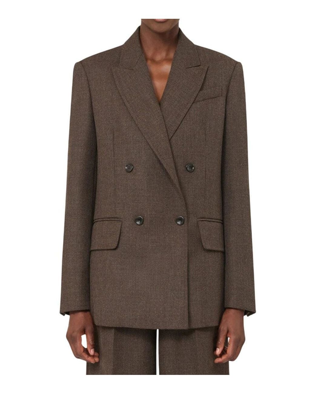Max Mara Brown Solid Peaked Lapel Blazer