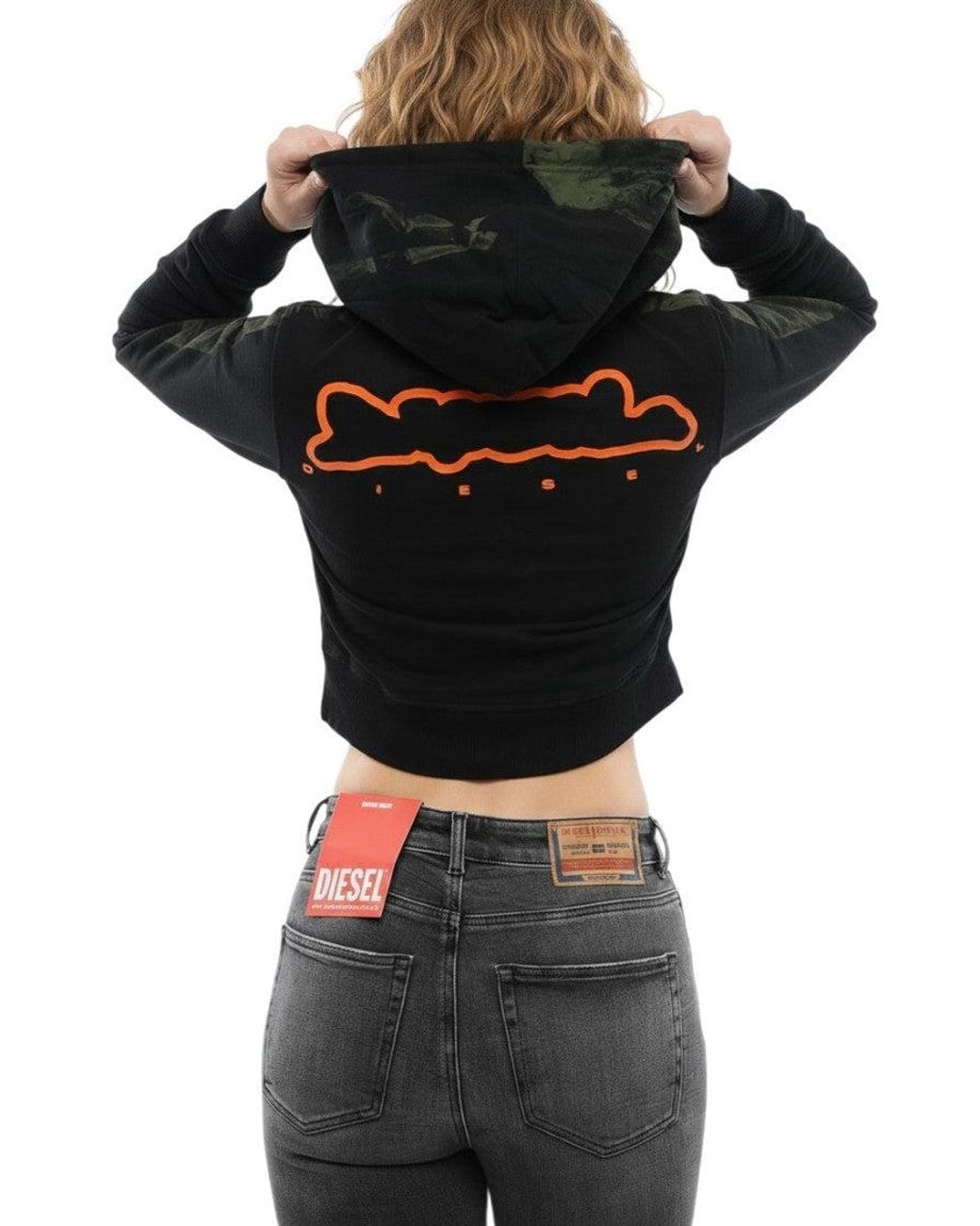 DIESEL Black Printed Hood Sweatshirt