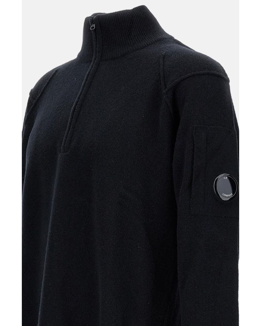 C P Company Blue Half Zip Logo Sweater for men