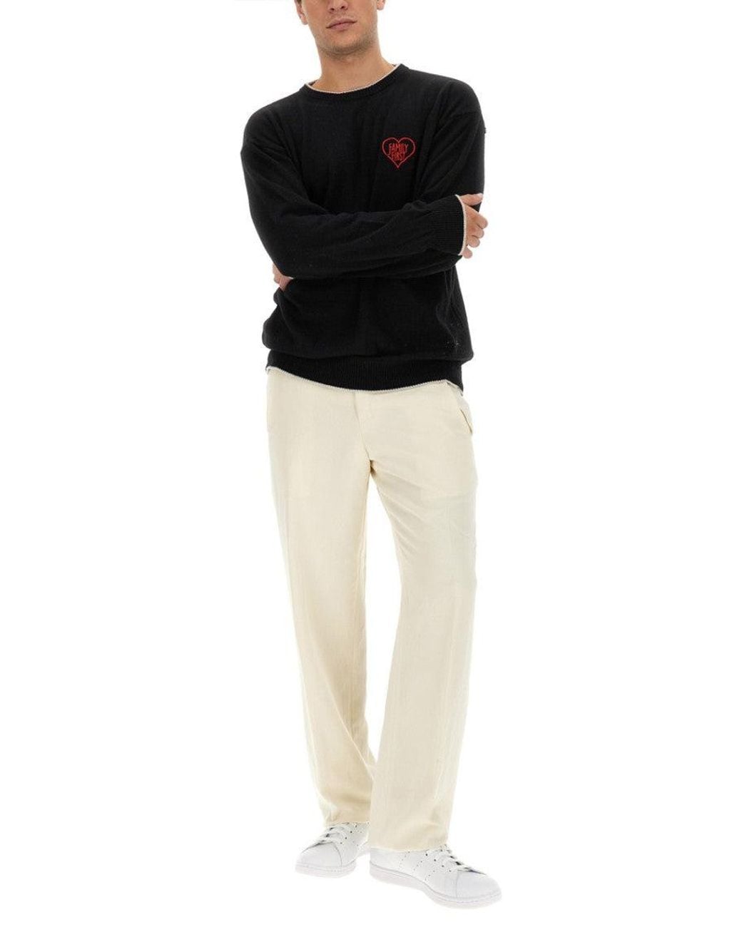 FAMILY FIRST Black Crew Neck Sweaters for men