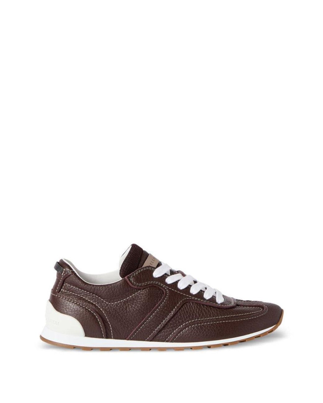 Brunello Cucinelli Brown Grained Soft Leather Runners With Shiny Loops