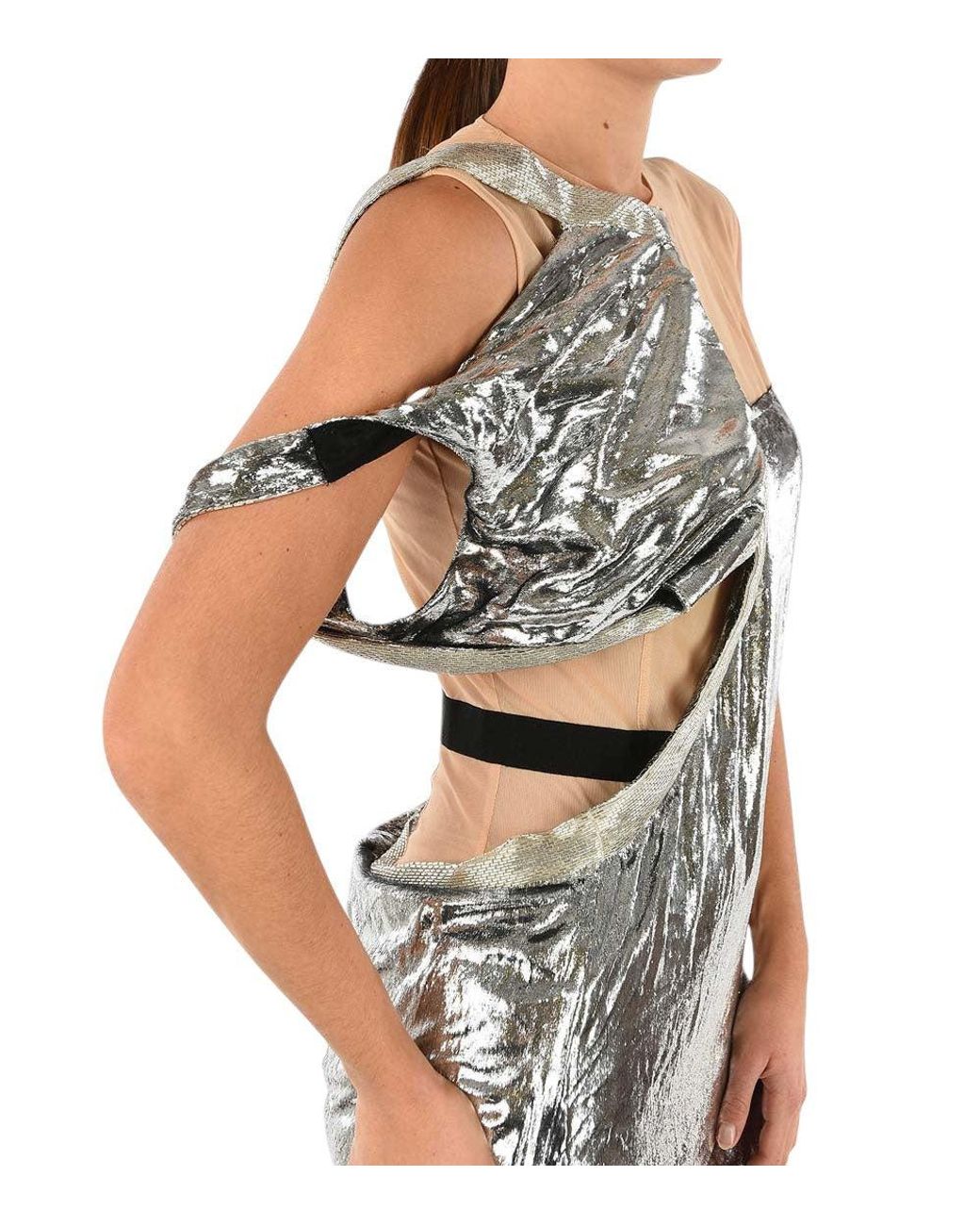 Maison Margiela Metallic One Shoulder Mini Dress