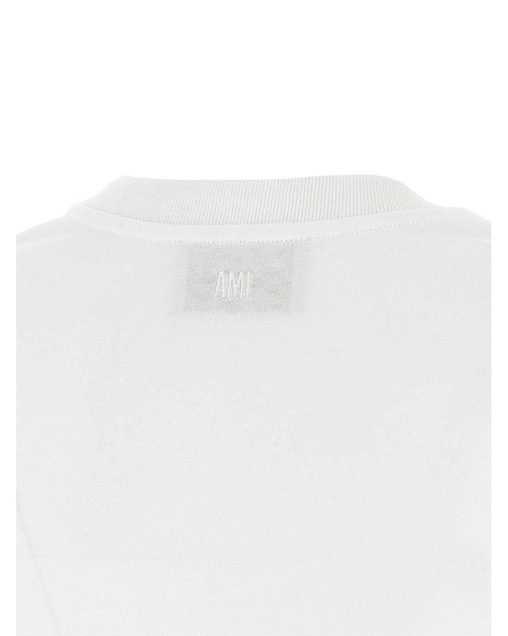 AMI White Embroidered Logo T-Shirt