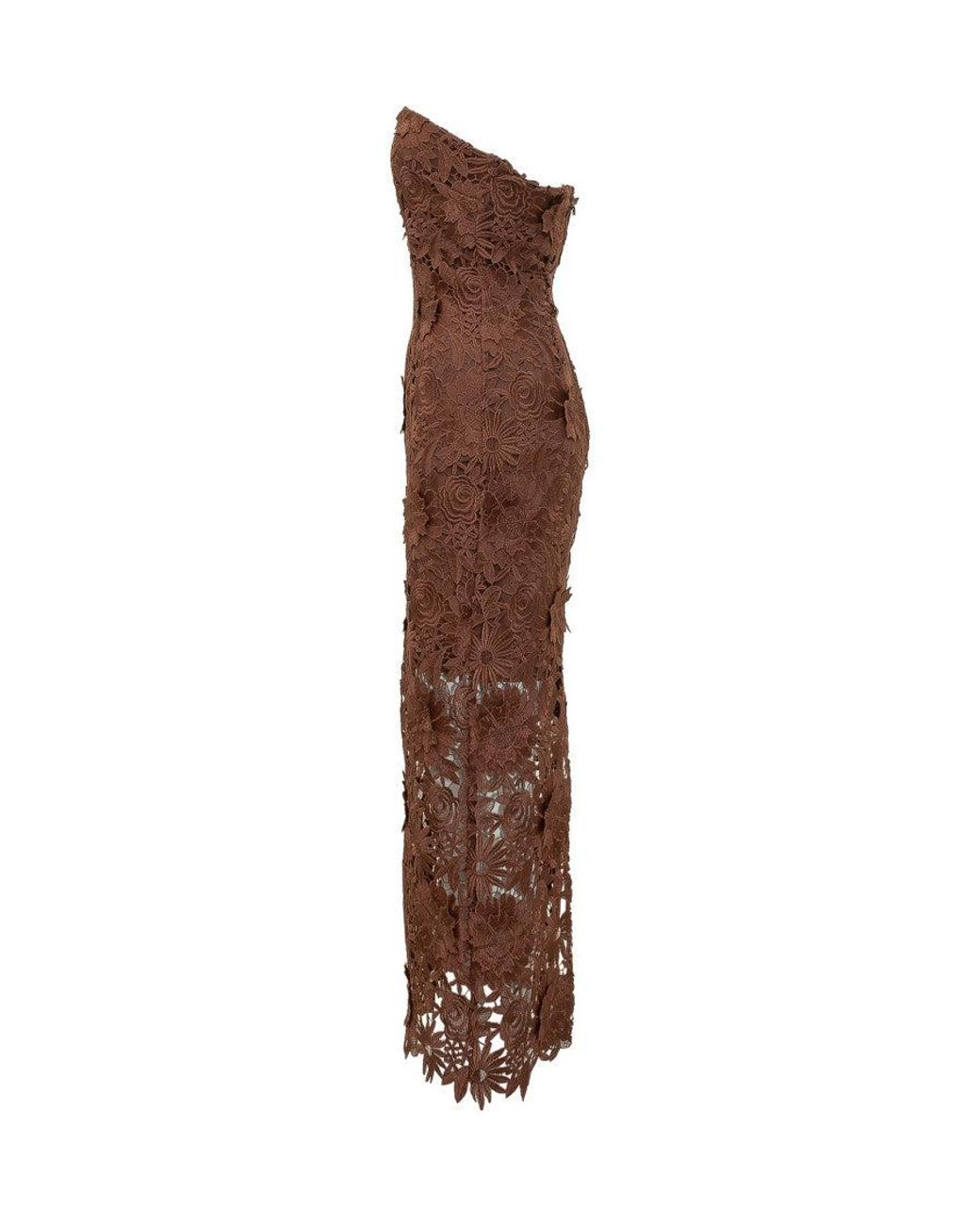ROTATE BIRGER CHRISTENSEN Brown Floral Embroidered Midi Dress