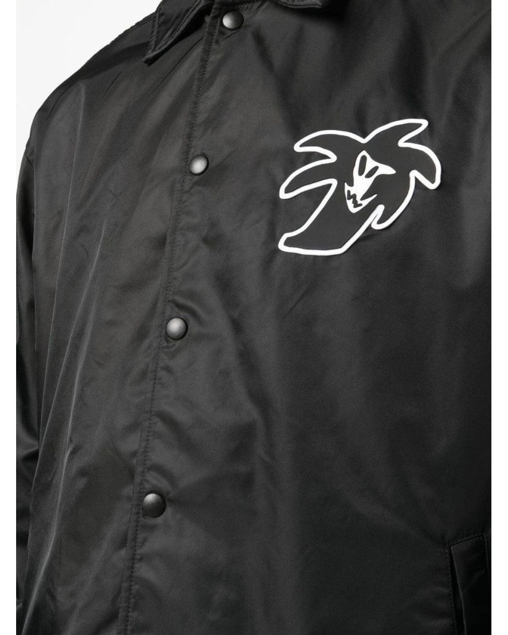 Palm Angels Black Printed Coach Jacket for men