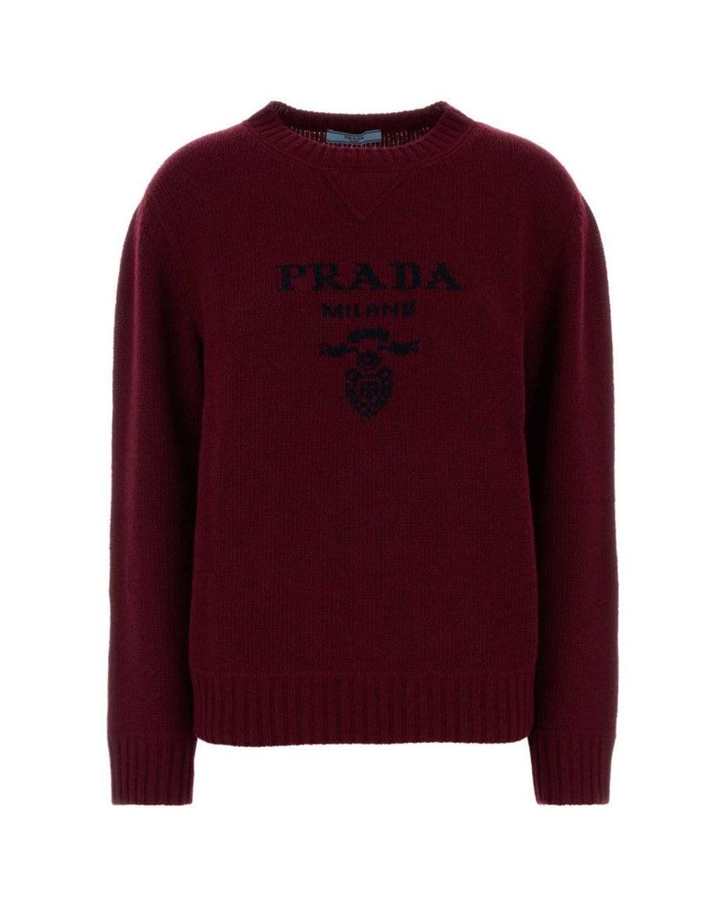 Prada Red Logo Crew Neck Sweater