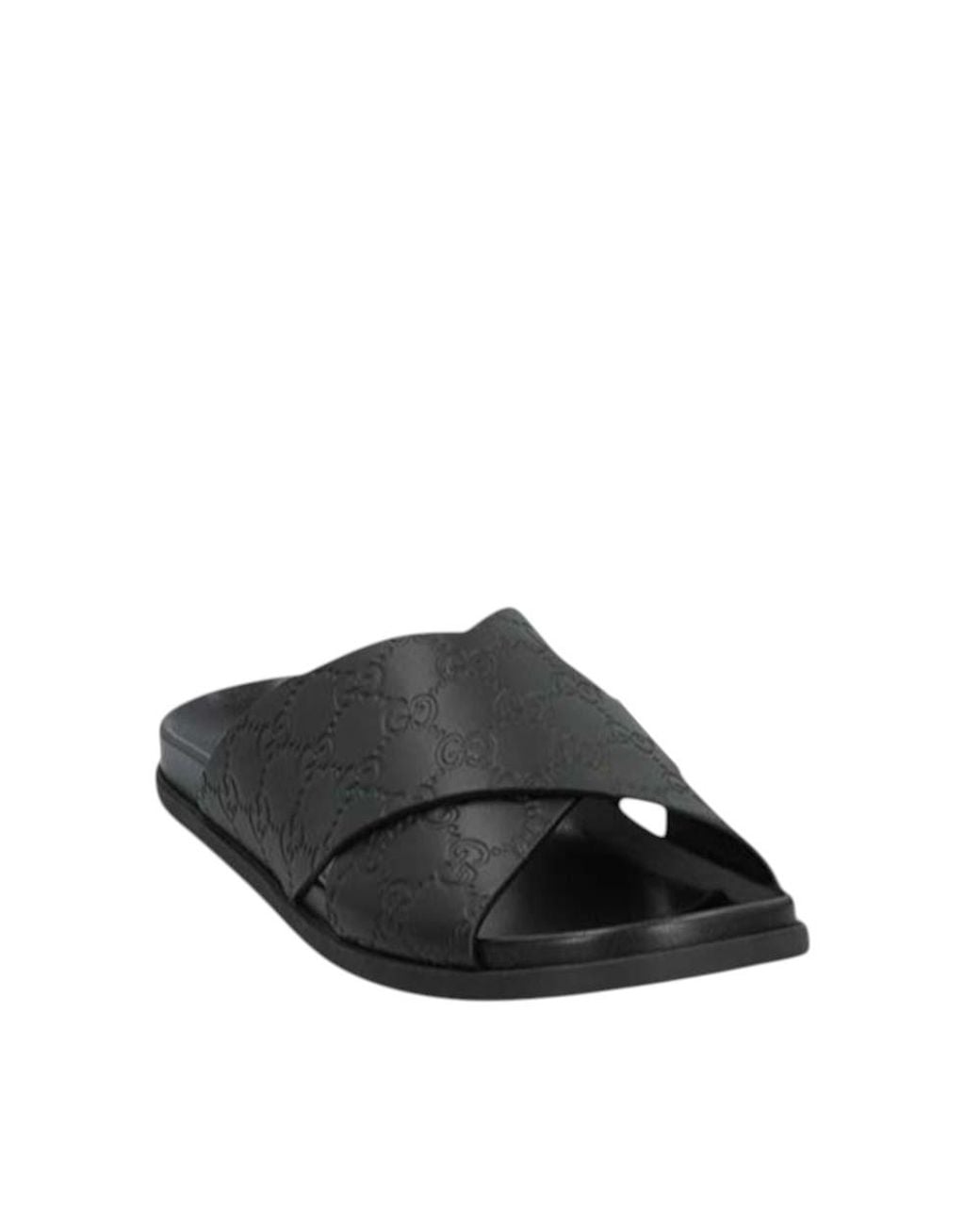 Gucci Black Logo Leather Slides for men