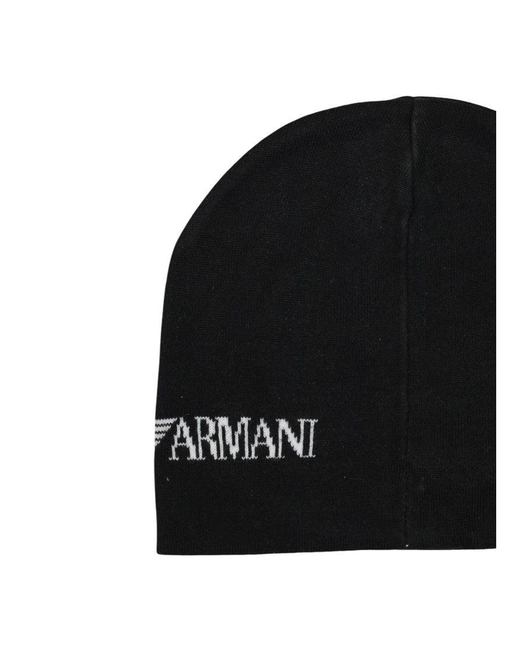EA7 Black Logo Beanie Cap for men
