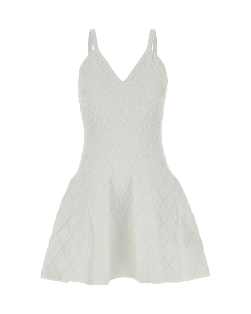 Balmain White Textured V Neck Mini Dress