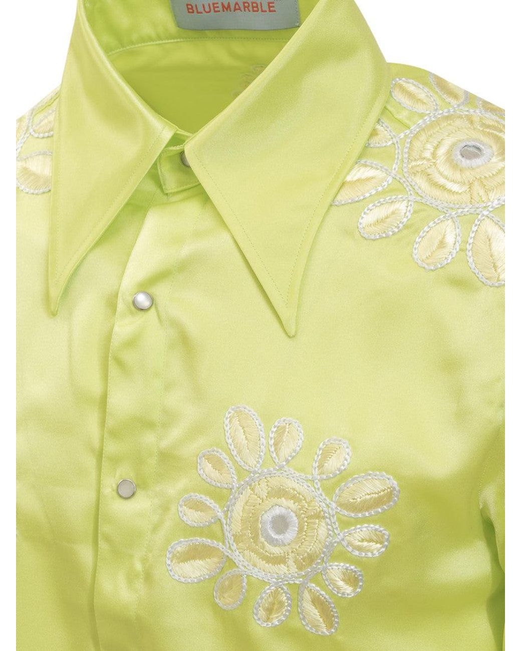 Bluemarble Yellow Lime Regular Embroidered Shirt for men