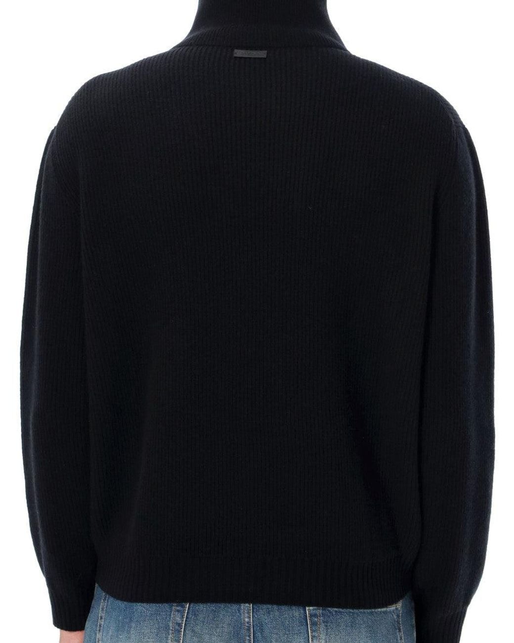 Saint Laurent Black Knitted Half Zip Sweater for men