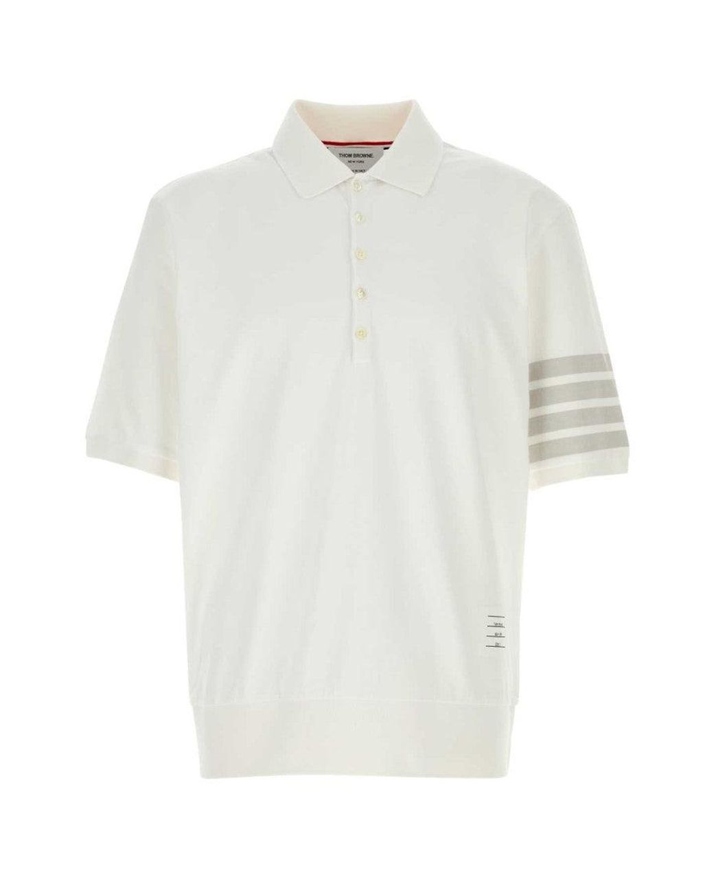 Thom Browne White Solid Shirt Collar Polo for men