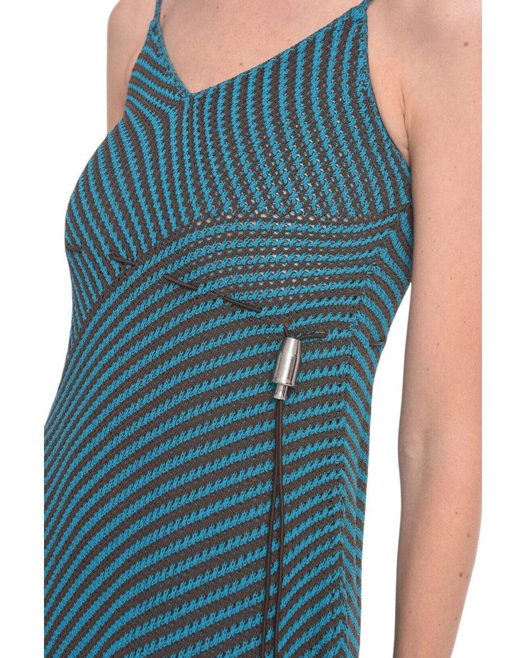 Bottega Veneta Blue Stripes V Neck Maxi Dress