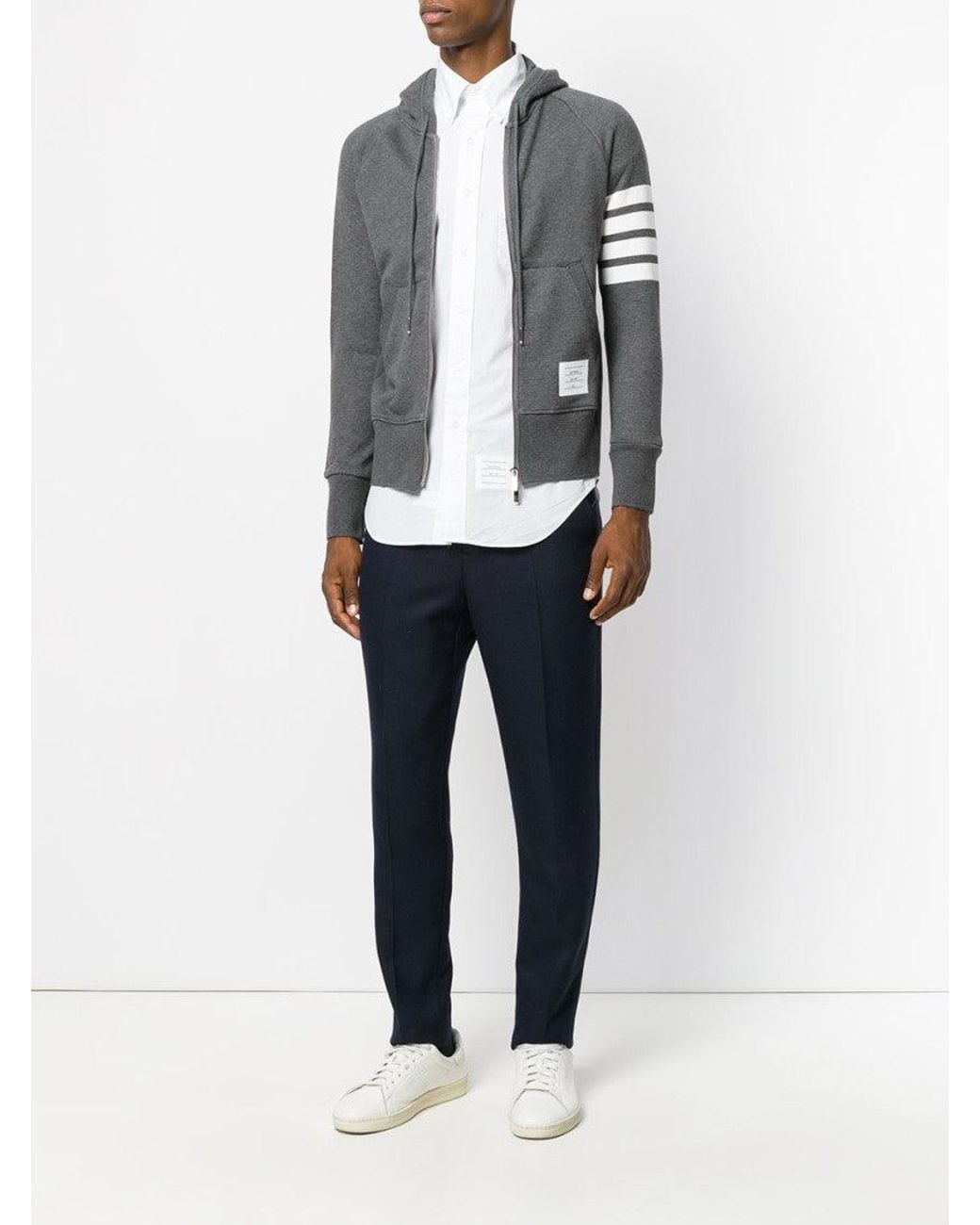 Thom Browne Gray Logo Stripes Hoodie for men