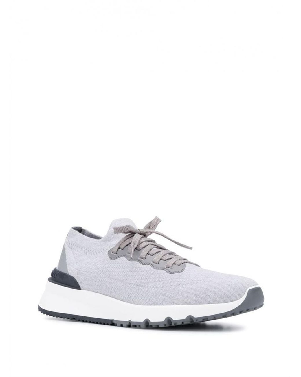 Brunello Cucinelli White Knitted Cotton Sneakers for men