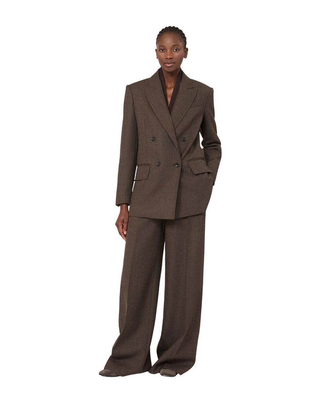 Max Mara Brown Textured Peaked Lapel Blazer