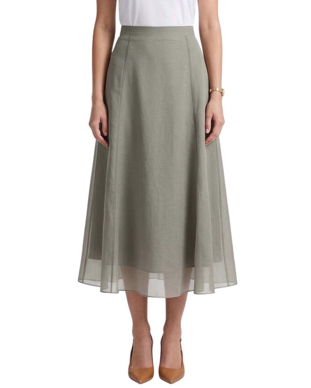 Brunello Cucinelli Gray Light Solid Midi Skirt