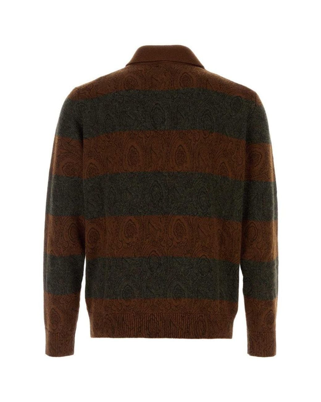 Etro Brown Paisley Print Sweater for men