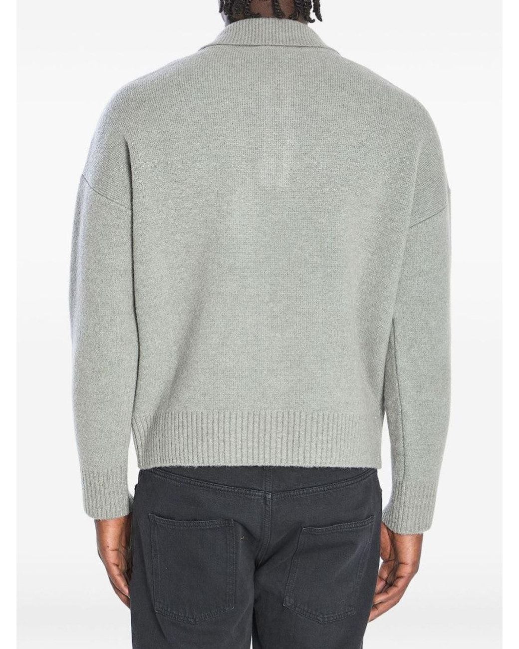 AMI Gray Logo Polo Sweater
