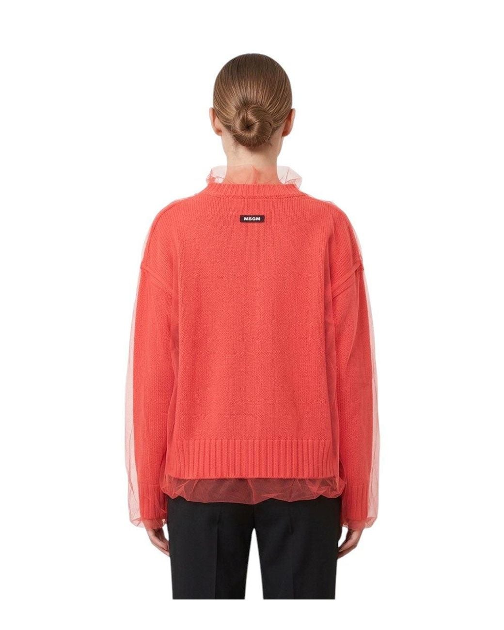 MSGM Red Knitted Mock Collar Sweater