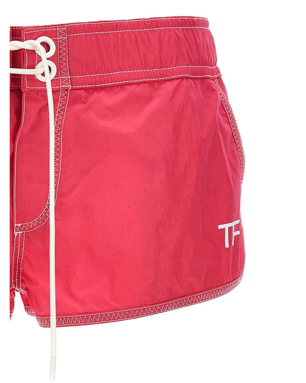 Tom Ford Red Fuchsia Logo Nylon Shorts