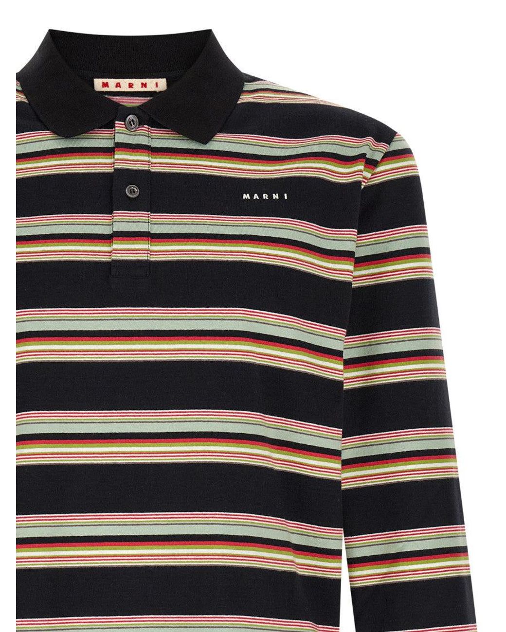 Marni Black Stripes Full Sleeves Polo for men