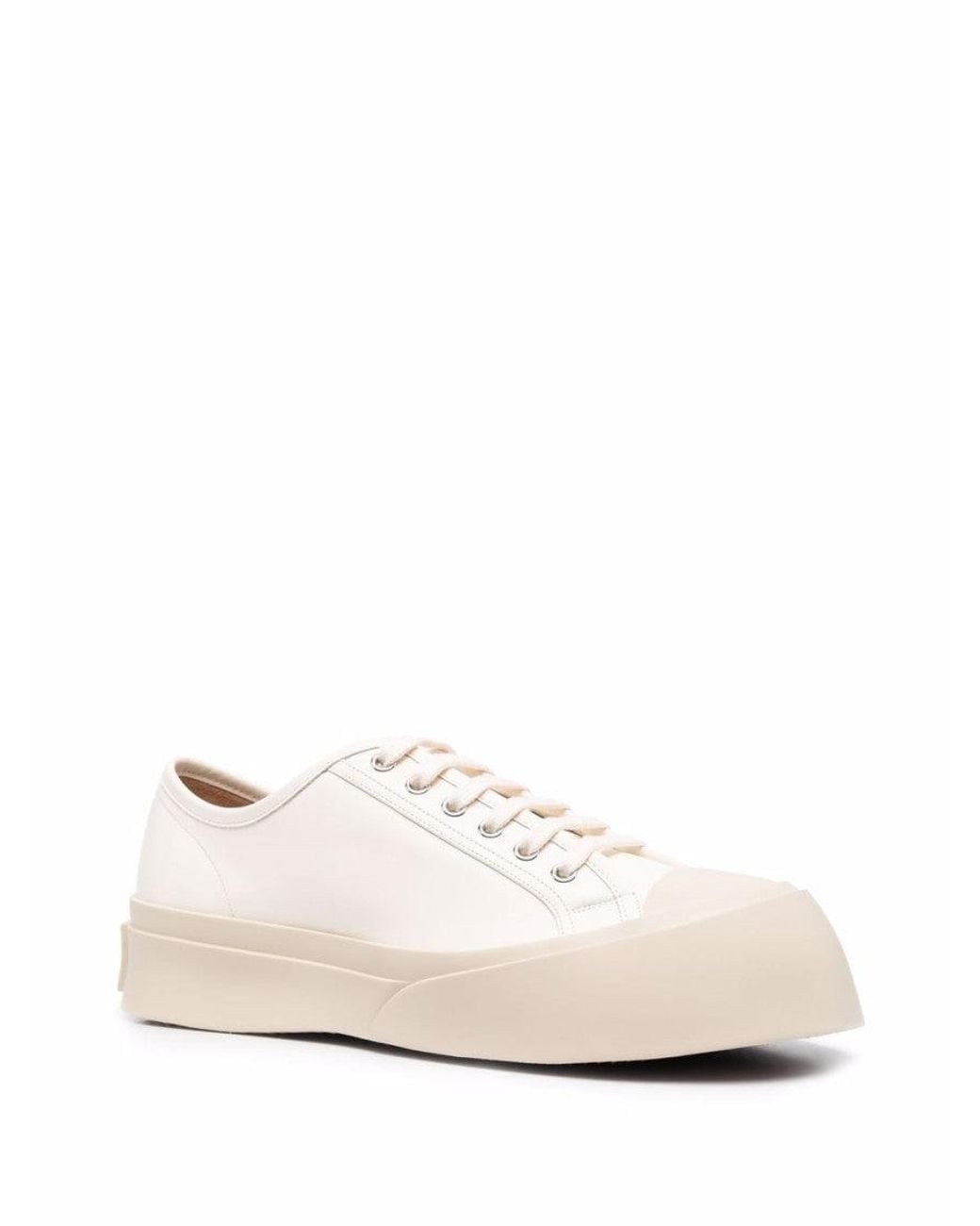 Marni White Leather Lace-Up Logo Sneakers for men
