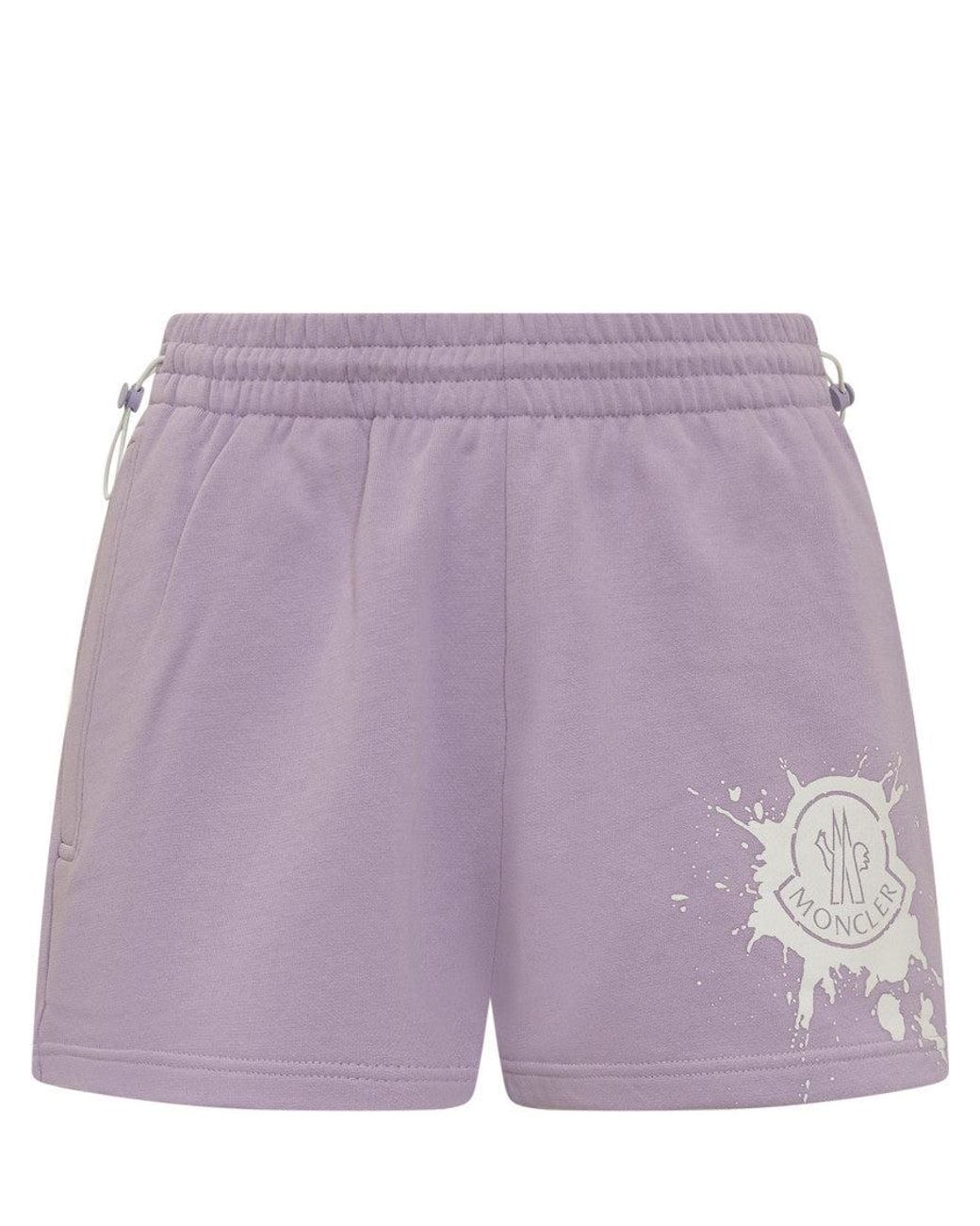 Moncler Purple Stylish Mini Shorts With Unique Stampaint Design