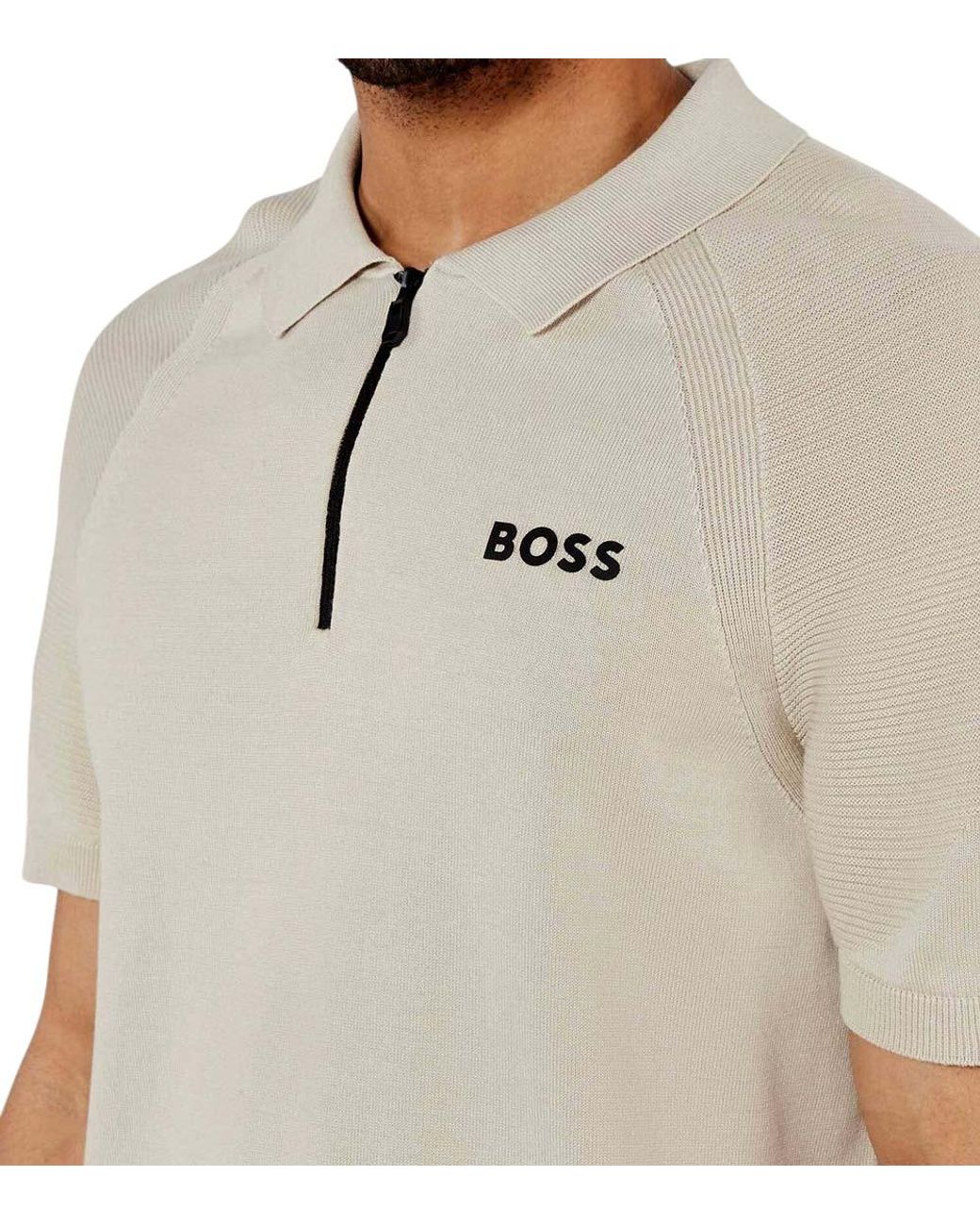 Boss Natural Half-Zip Logo Polo for men