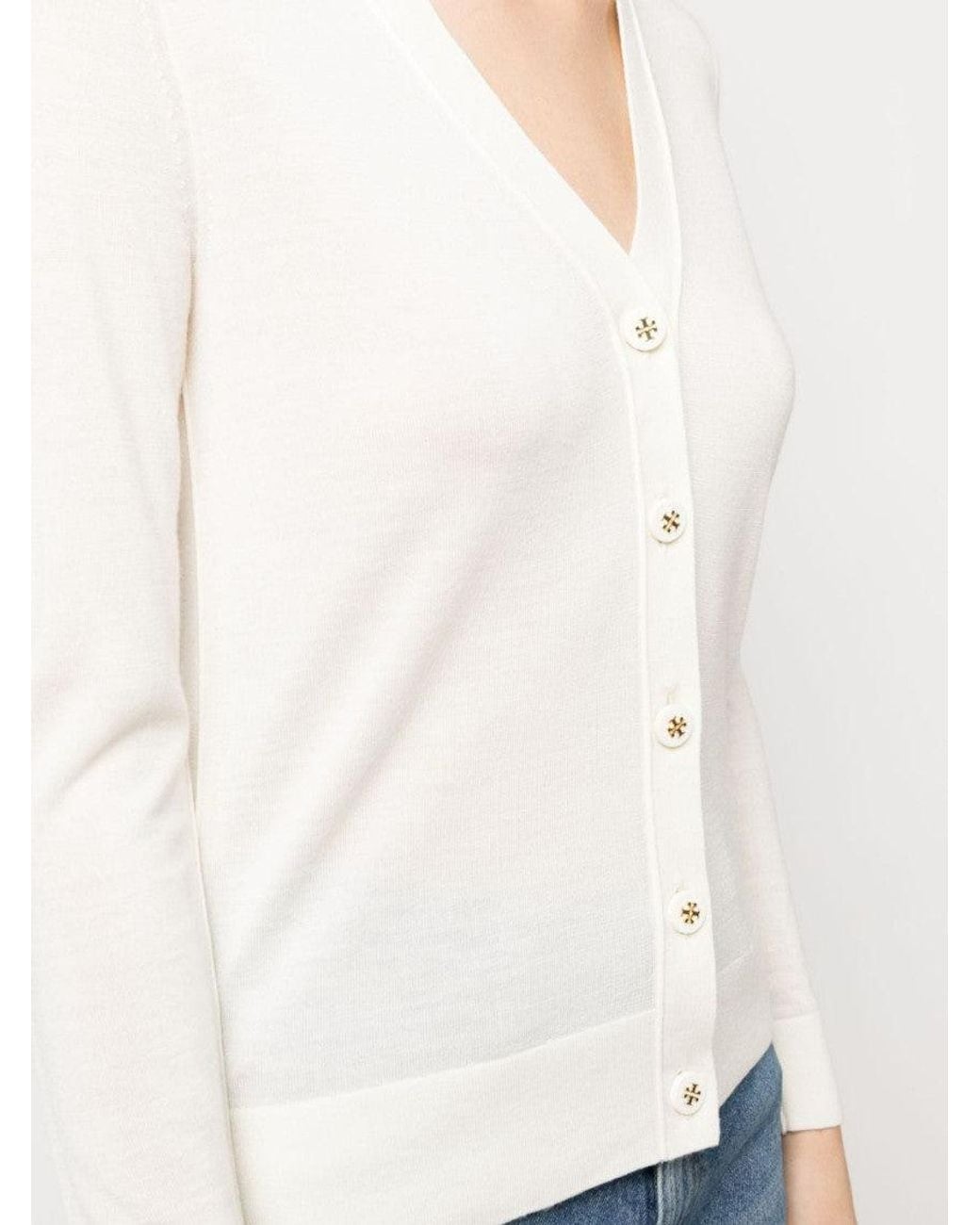 Tory Burch White Wool And Silk Blend Cardigan